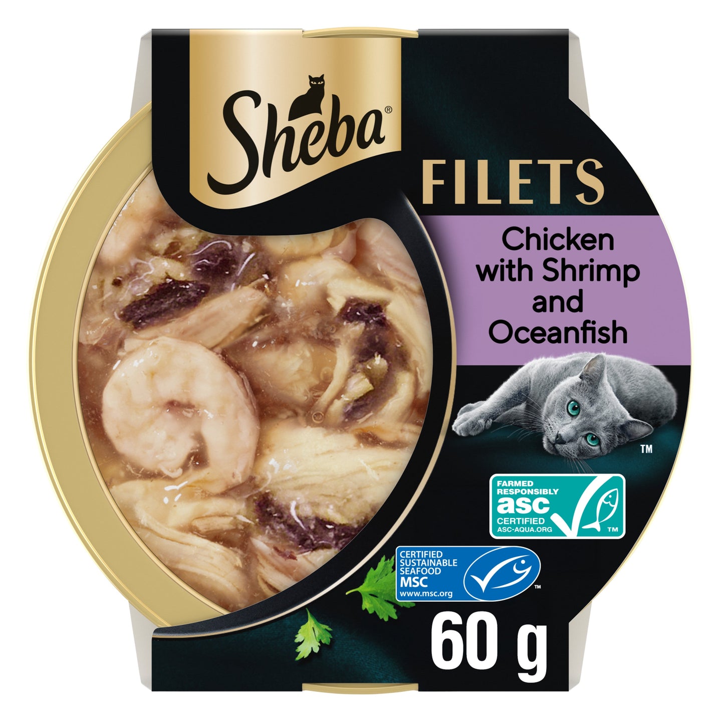 Sheba Filets Adult Wet Cat Food Tray with Chicken, Shrimp and Ocean Fish in Gravy