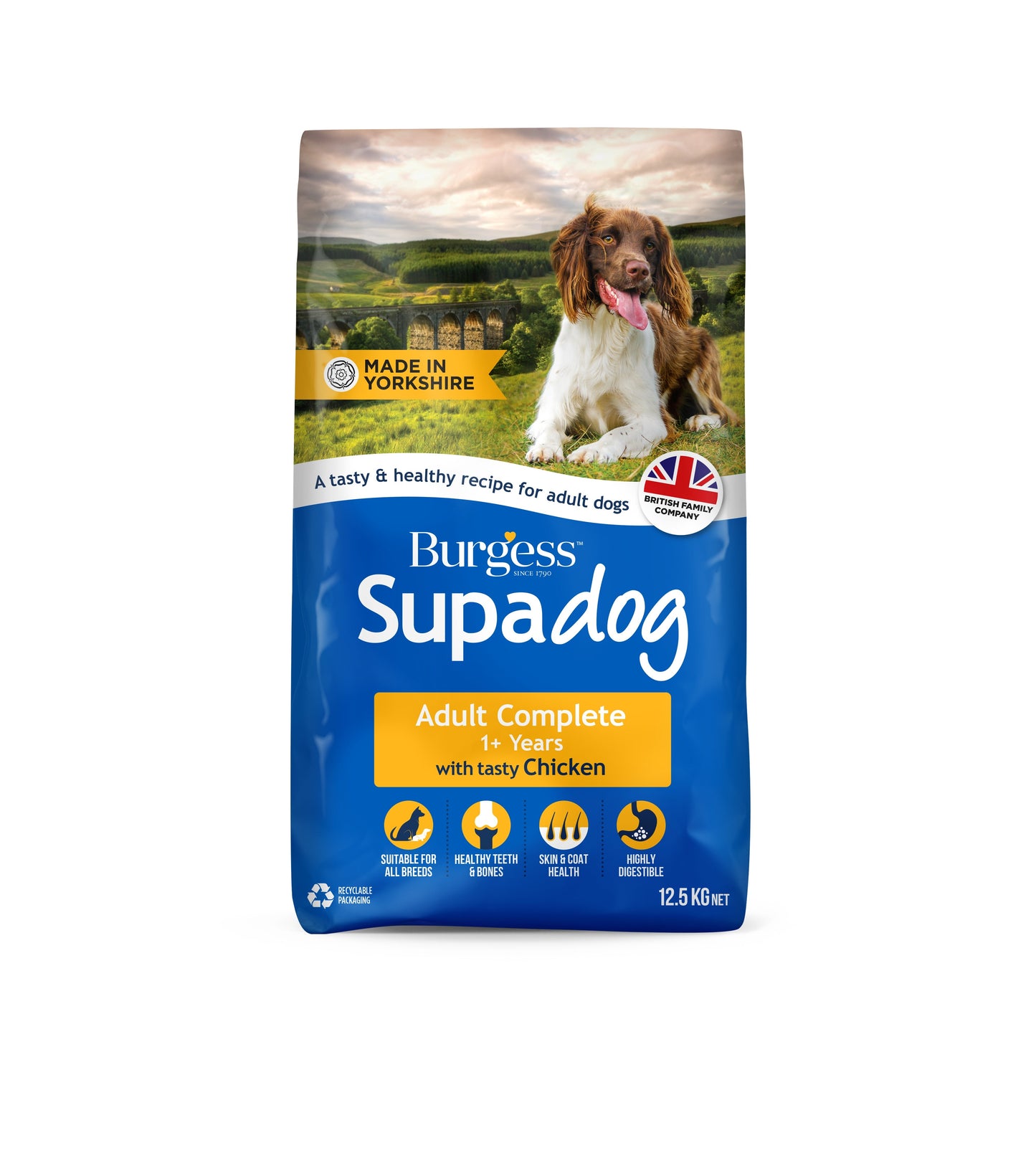 Front View of Burgess Supadog Adult Complete Tasty Dry Dog Food - Chicken - 12.5kg