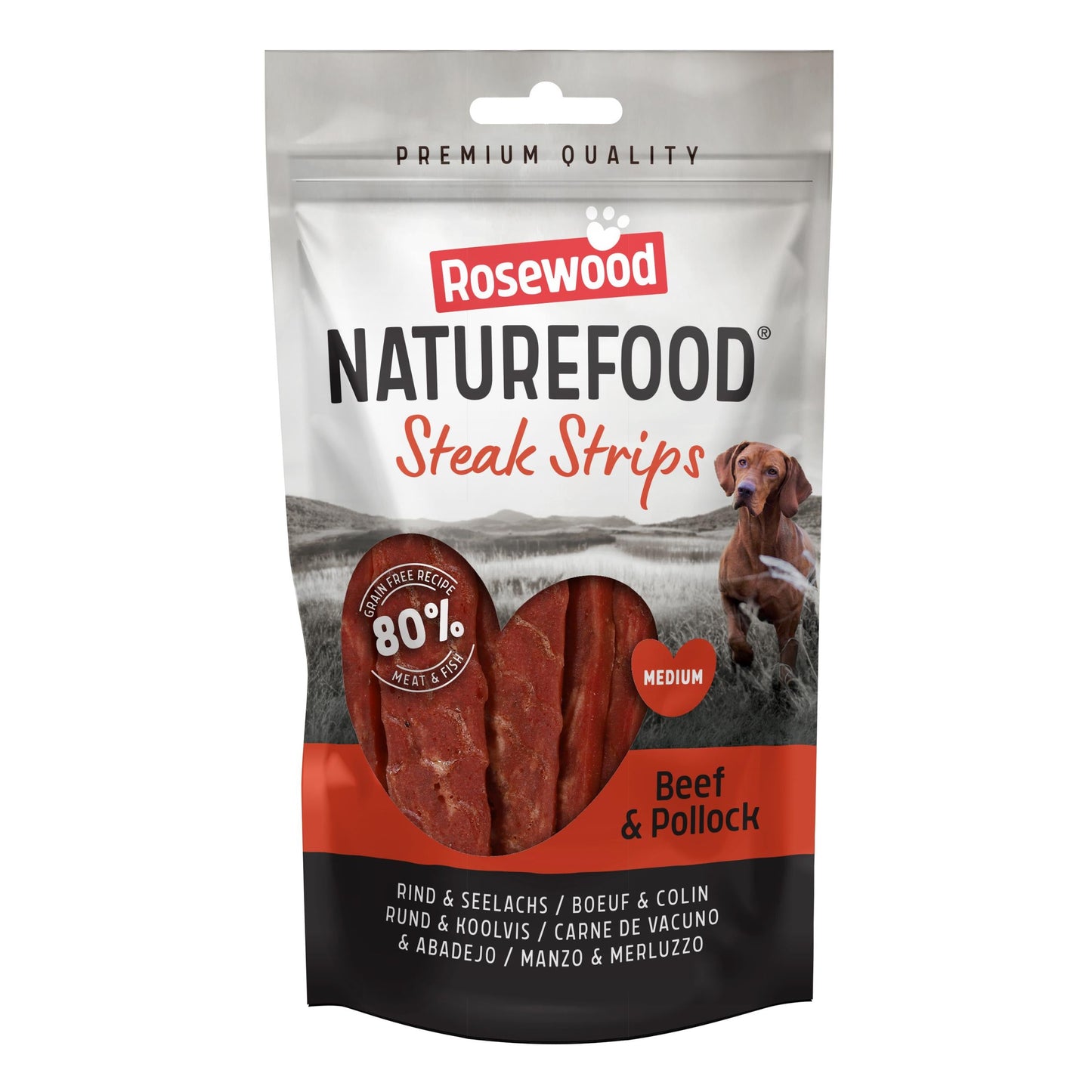 Front View of Naturefood Steak Strips Dog Treats - Beef - 100g