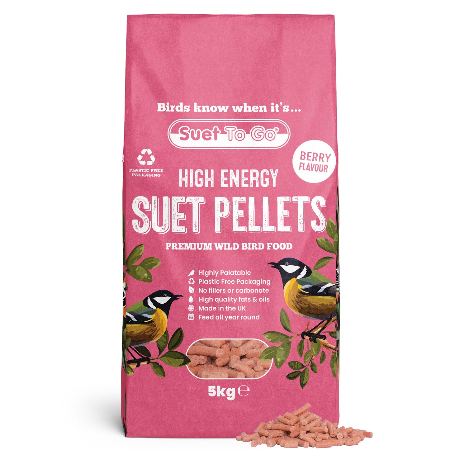 Front View of Suet to Go Suet Pellets Wild Bird Food - Berry - 5kg