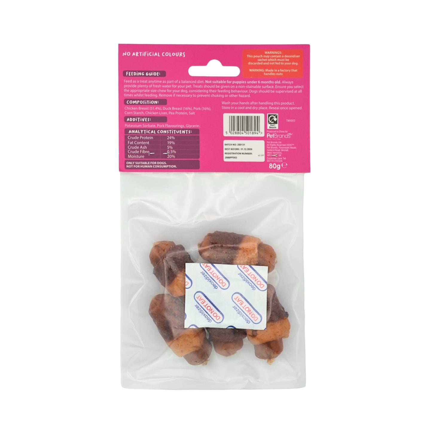 Tasty & Meaty Pigs in Blankets Dog Treats - Chicken - 80g