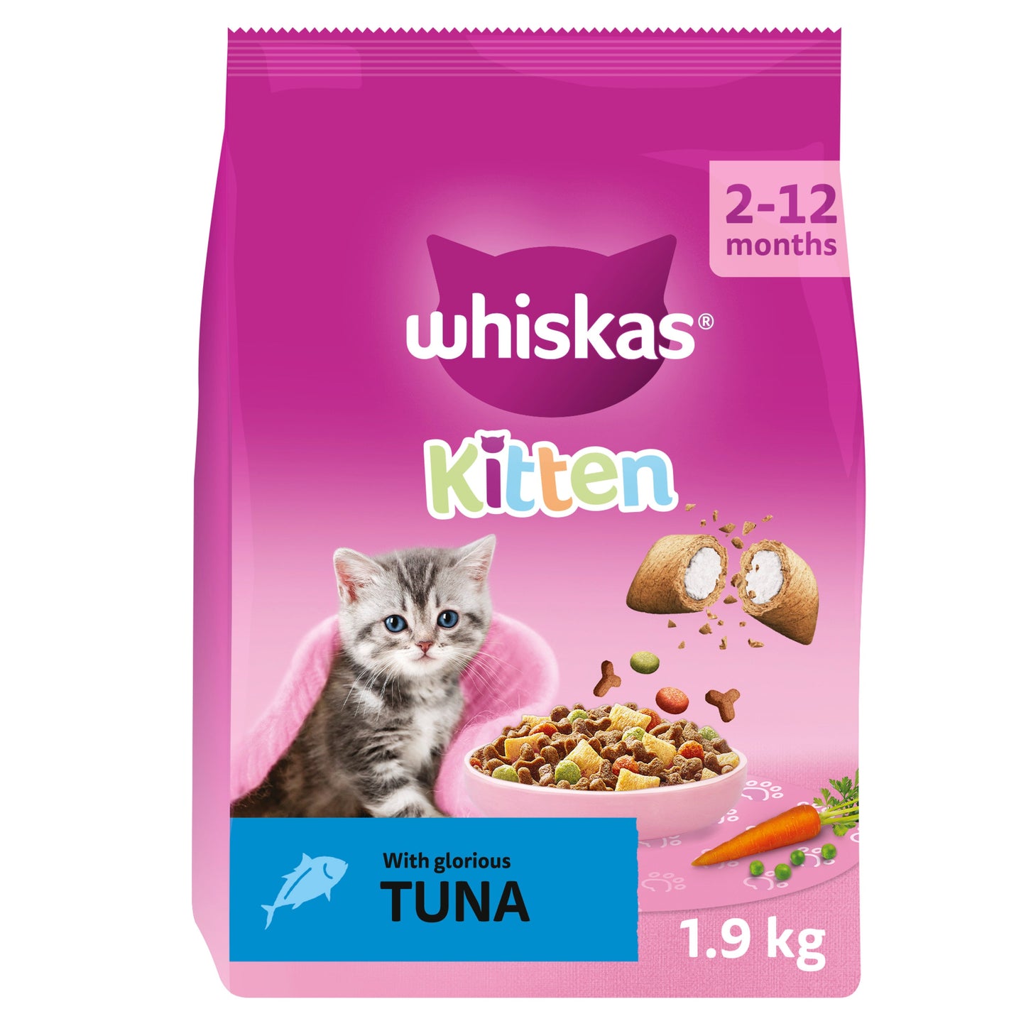 WHISKAS 2-12 Months Kitten Complete Dry Cat Food with Tuna