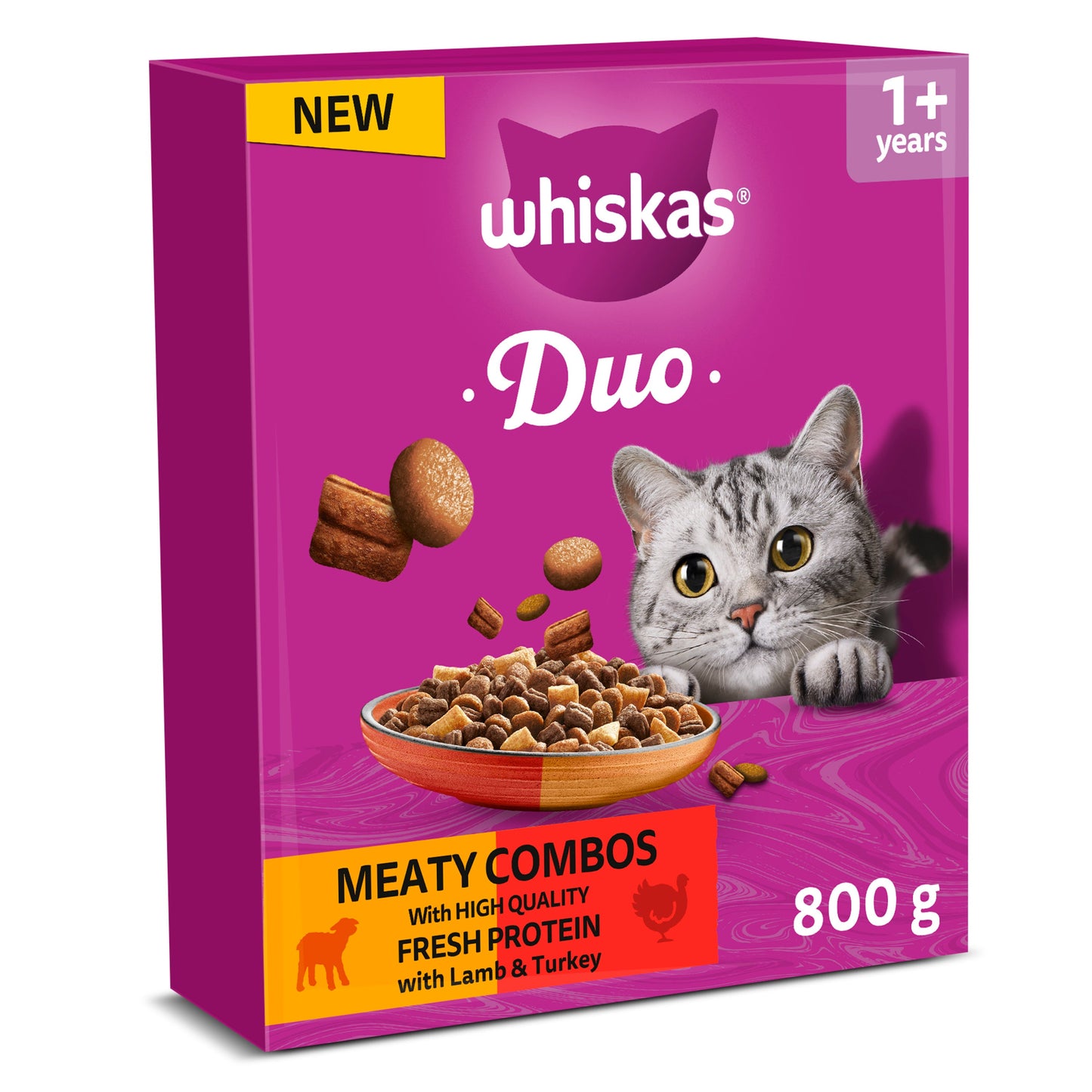 WHISKAS 1+ Complete Duo Meaty Combos Dry Cat Food with Lamb & Turkey
