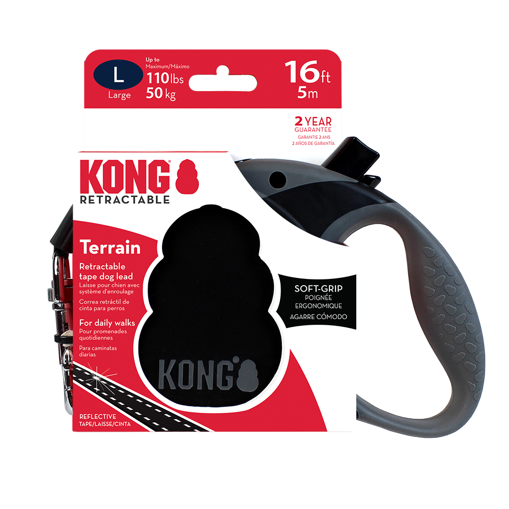 Front View of KONG Terrain Retractable Black Dog Lead