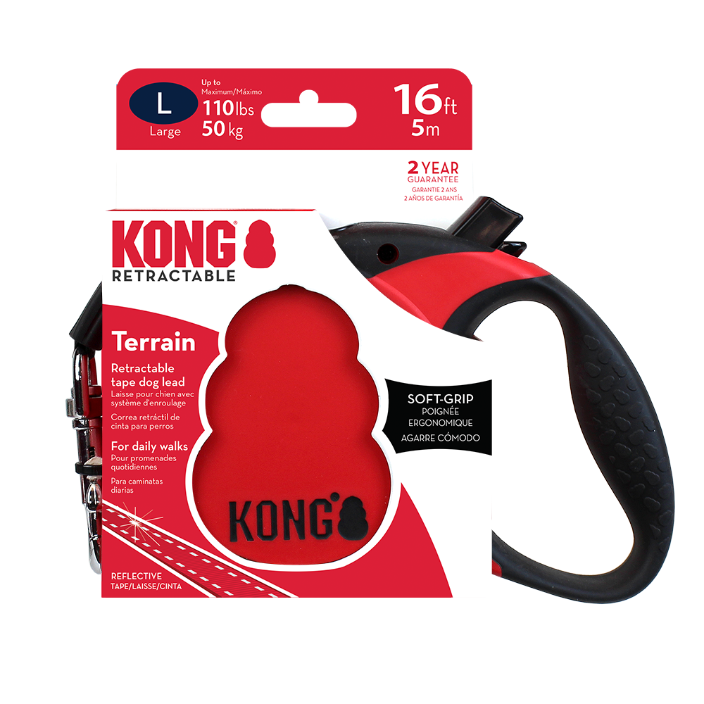 Front View of KONG Terrain Retractable Red Dog Lead