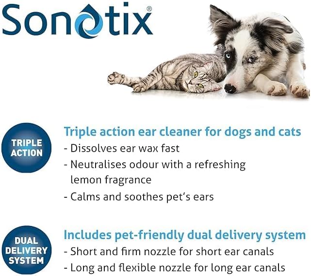 Usage Instruction of Sonotix Triple Action Ear Cleaner for Dogs and Cats