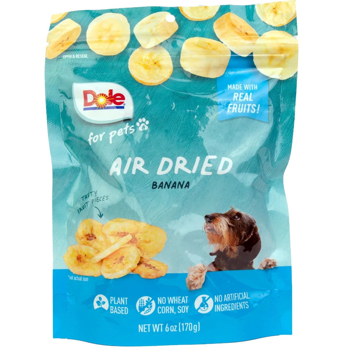 Front View of Dole Air Dried Banana Dog Chips