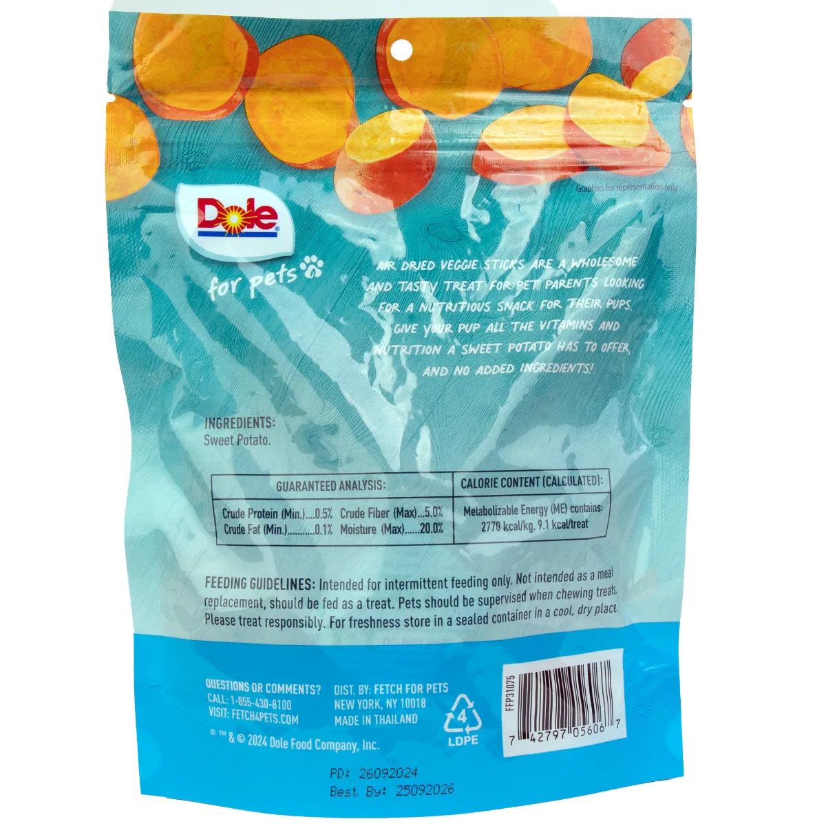 Back View of Dole Air Dried Sweet Potato Dog Sticks