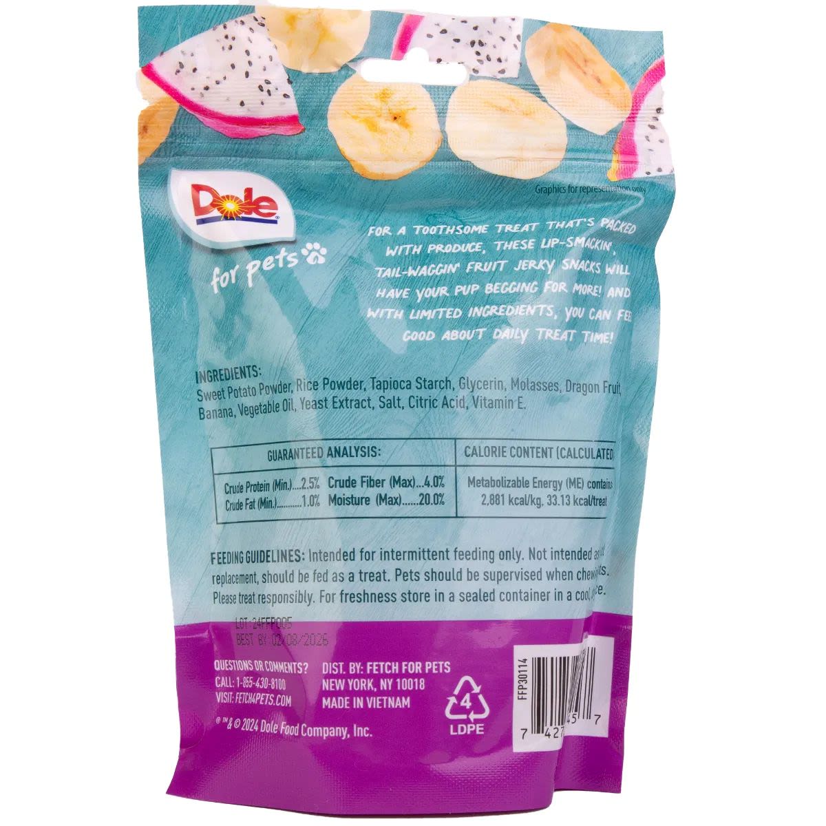 Back View of Dole Plant Based Banana & Dragonfruit Dog Jerky
