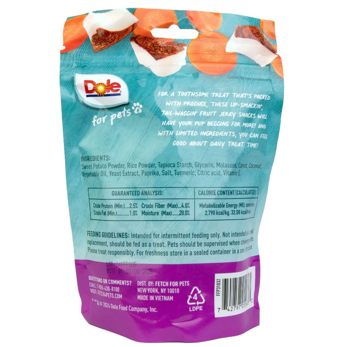 Back View of Dole Plant Based Carrot & Coconut Dog Jerky