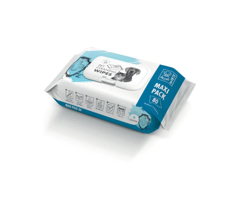 Front View of M-Pets Cleaning Pet Wipes Tub