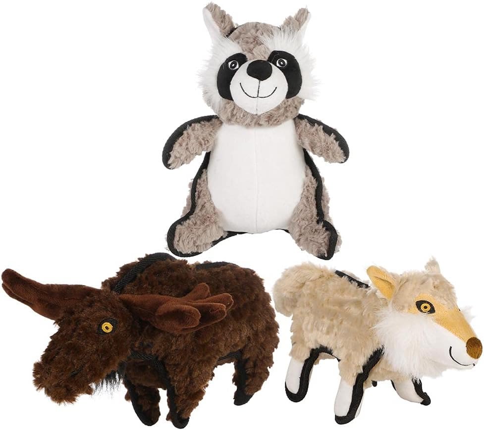 Front View of Ministry Of Pets Woodland Tough Canvas Plush Squeaker Dog Toy - Assorted