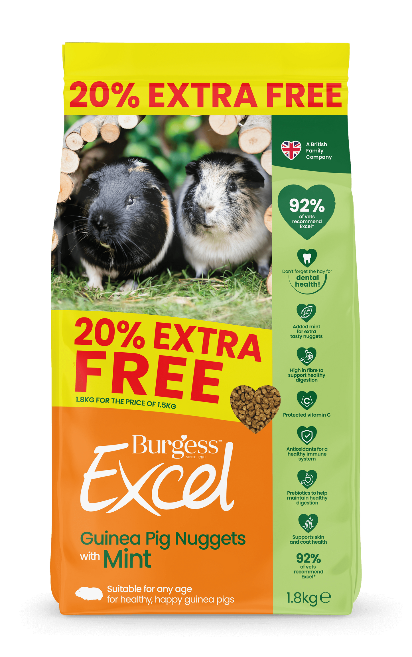 Front View of Burgess Excel Guinea Pig Nuggets with Mint