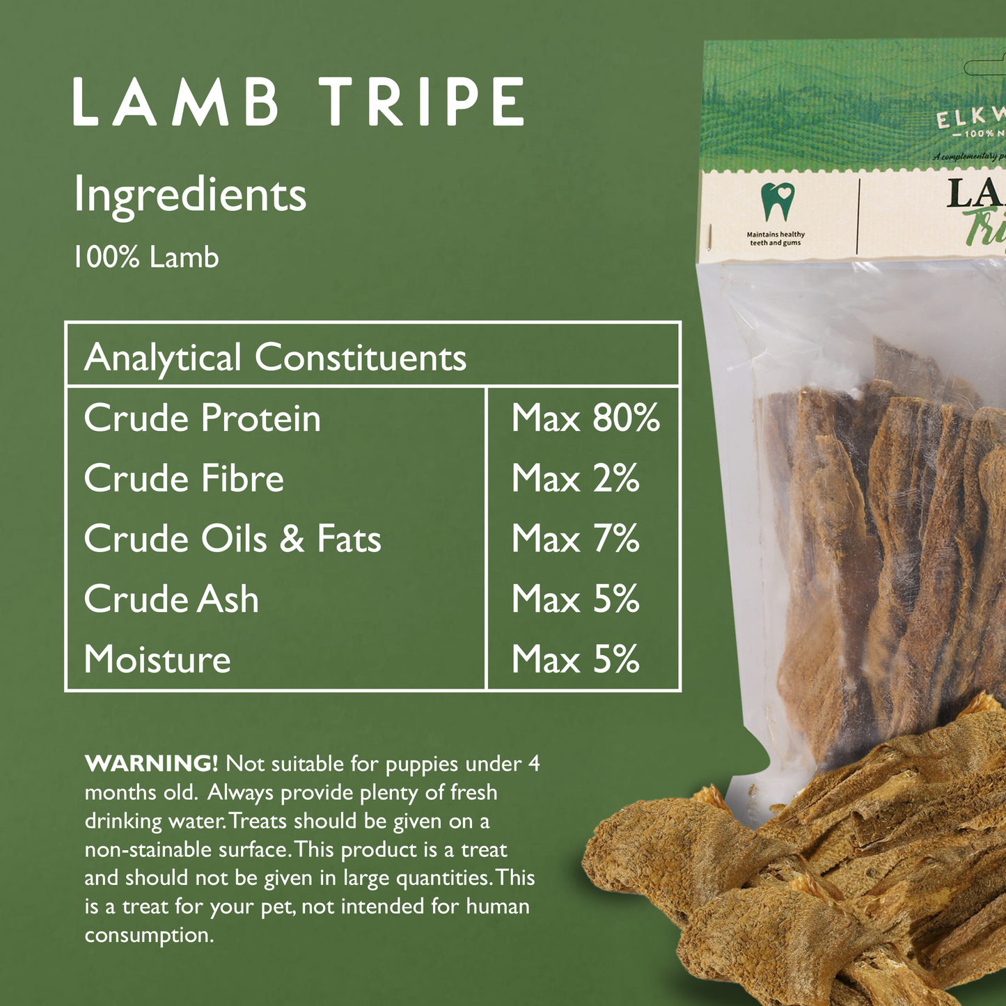 Elkwood 100% Lamb Tripe Sticks Dog Treat | 200g