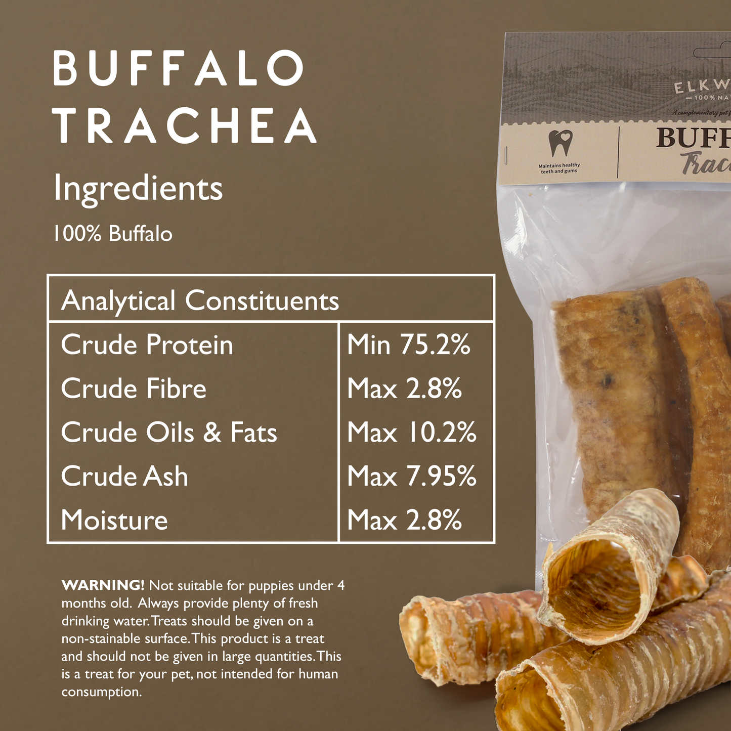 Elkwood 100% Buffalo Trachea Dog Treat | 200g