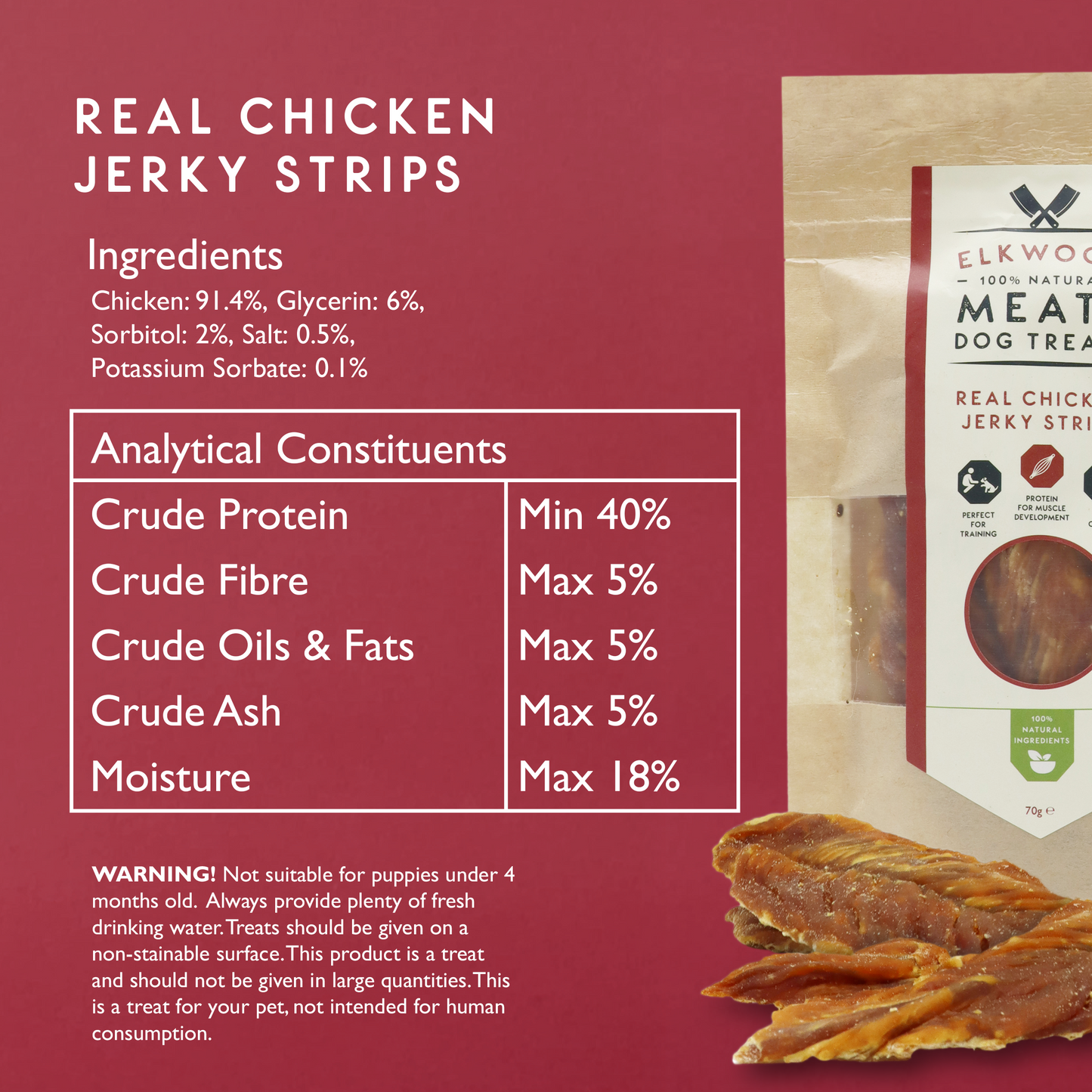 Elkwood 100% Real Chicken Jerky Strips | 70g