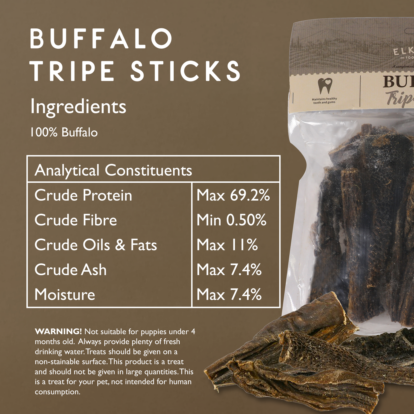 Elkwood 100% Buffalo Tripe Sticks Dog Treat | 200g