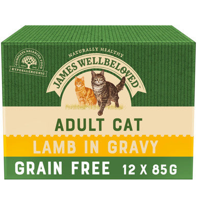 James Wellbeloved Grain Free Adult Cat Wet Food Pouch Lamb in Gravy