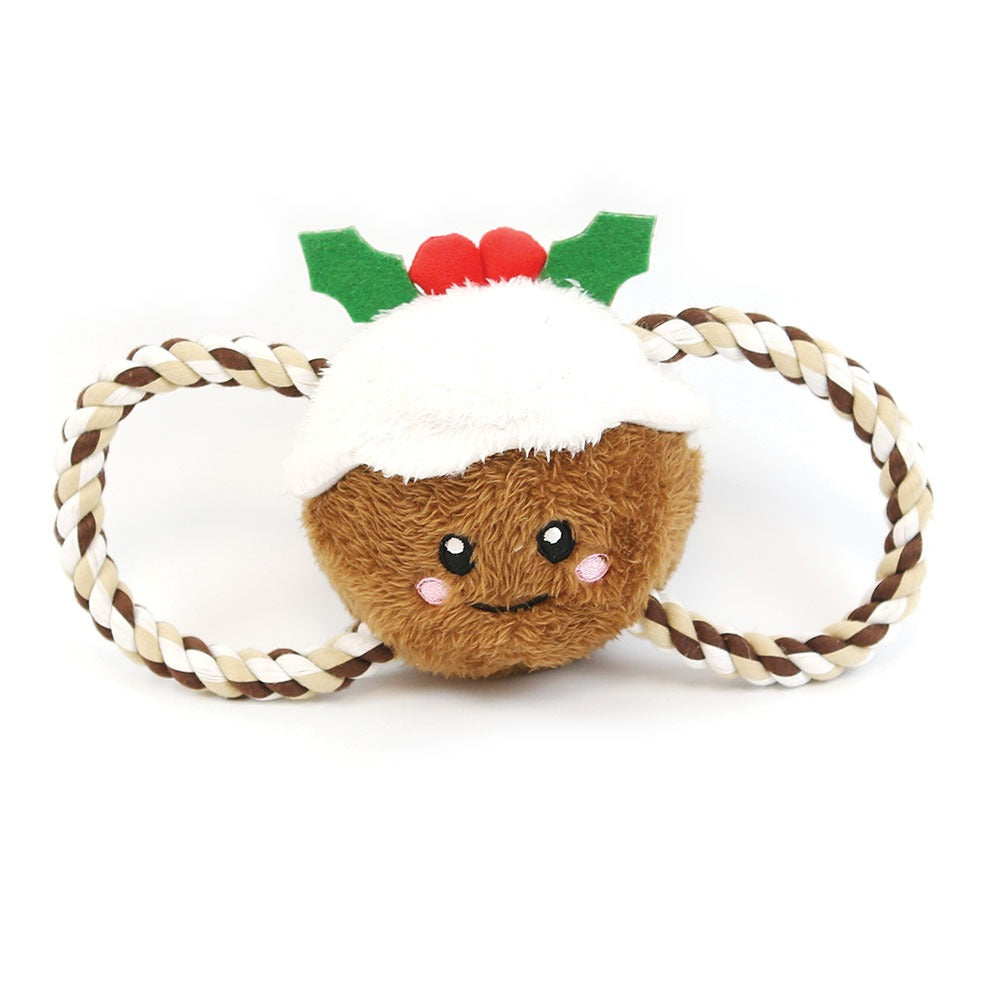 Front View of Happy Pet Christmas Pudding Tug of War Rope Dog Toy