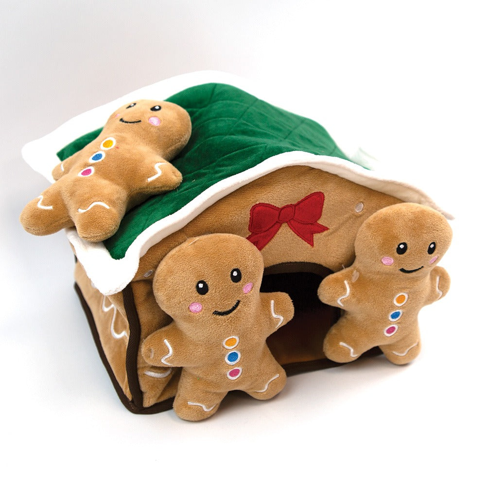 Front View of Happy Pet Gingerbread House Burrow & Hide Dog Toy