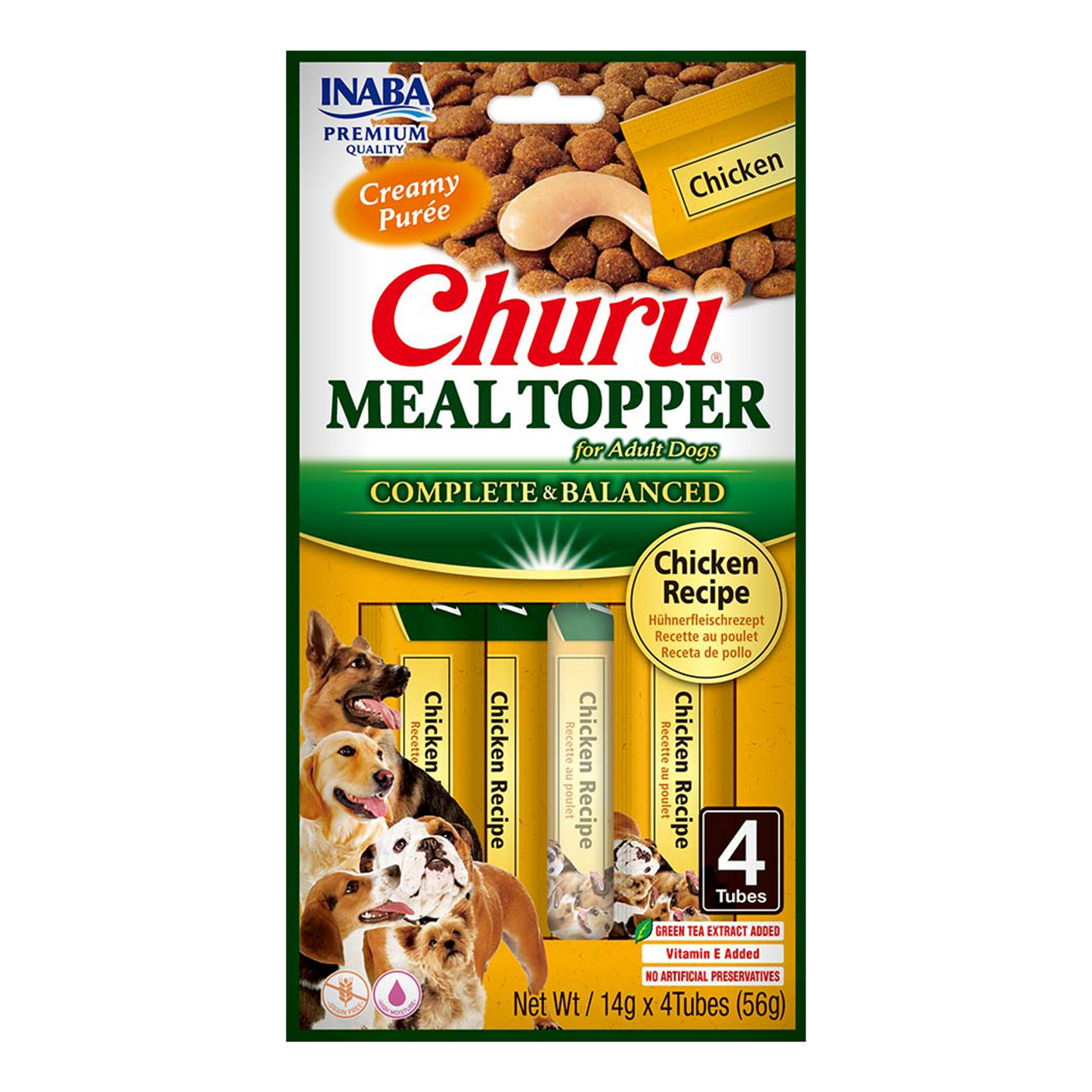 Front View of Ciao Churu Meal Topper for Adult Dogs - Chicken Recipe - 4 x 14g