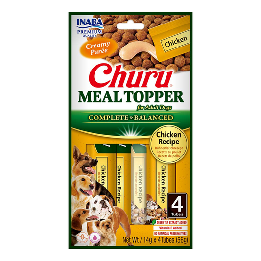 Front View of Ciao Churu Meal Topper for Adult Dogs - Chicken Recipe - 4 x 14g