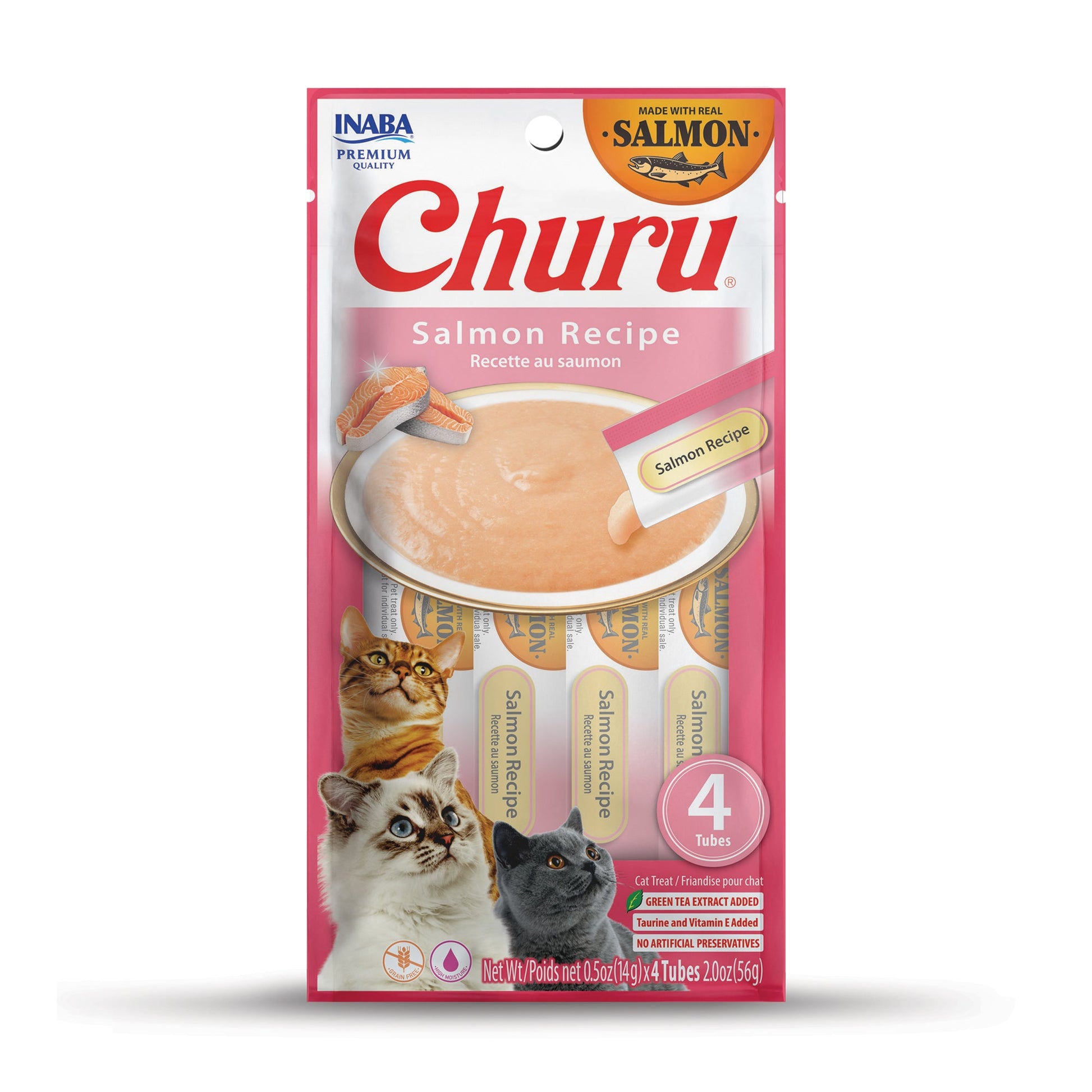 Front View of Ciao Churu 4 Pack Cat Treat - Salmon Recipe - 4 x 14g