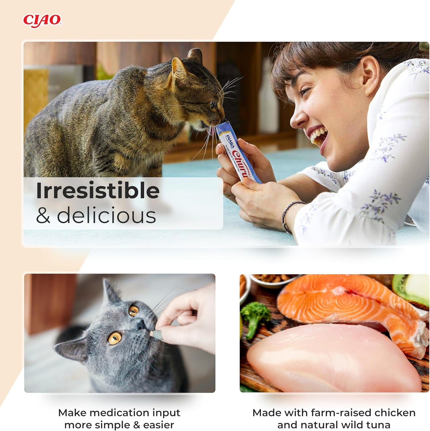 Ciao Churu 4 Pack Cat Treat - Tuna with Chicken Recipe - 4 x 14g
