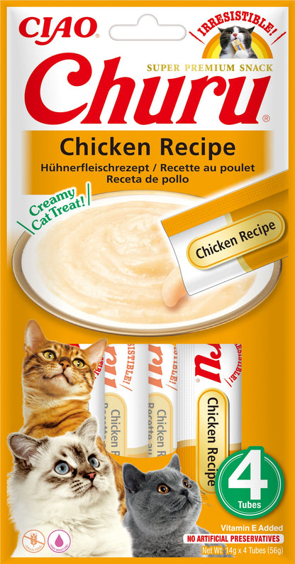 Front View of Ciao Churu 4 Pack Cat Treat - Chicken Recipe - 4 x 14g