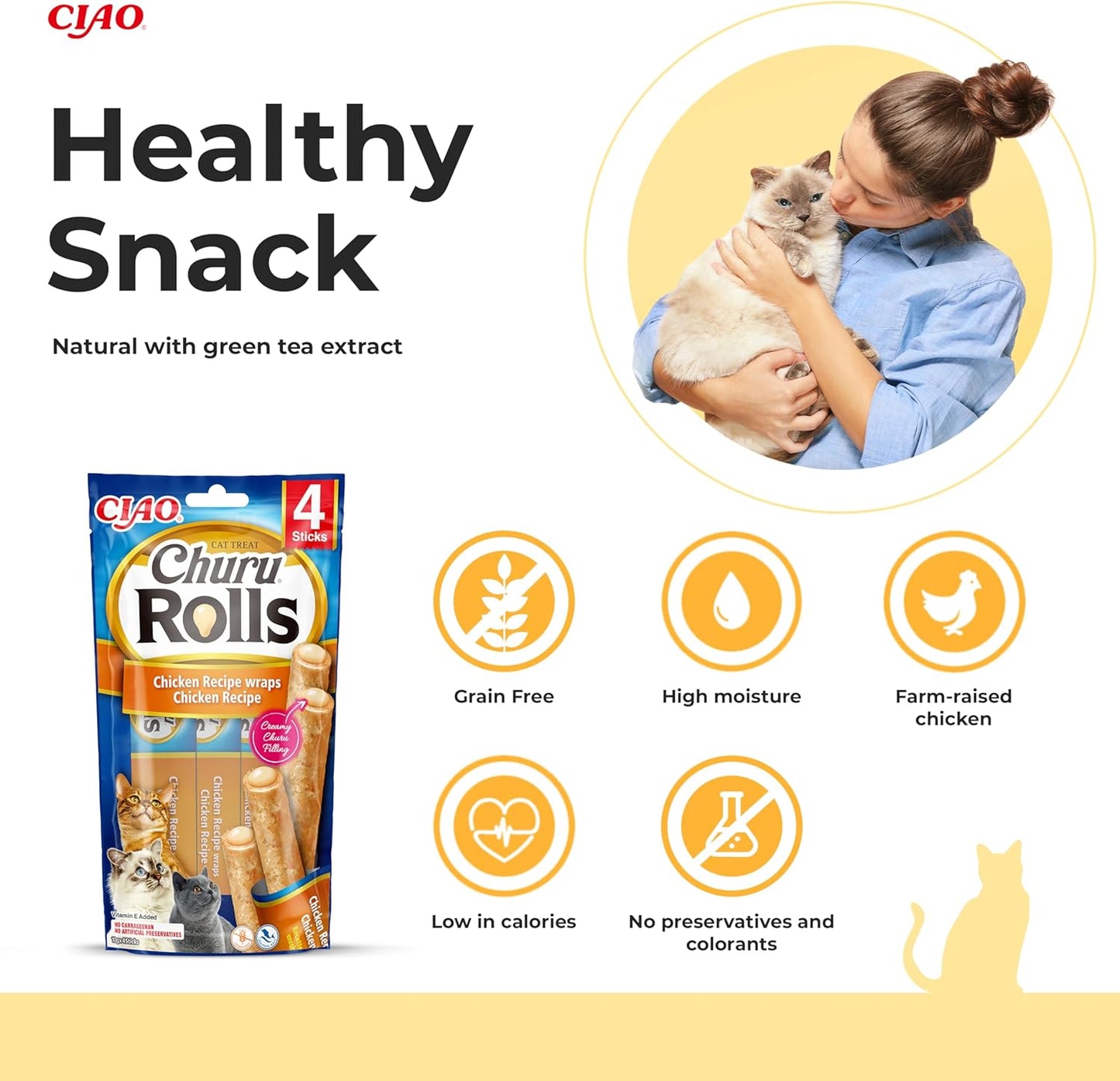 Ciao Churu Rolls 4 Pack Cat Treat - Chicken Recipe Wraps Chicken Recipe - 4 x 10g