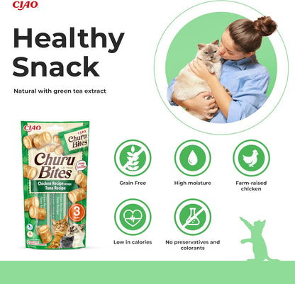 Ciao Churu Bites 3 Pack Cat Treat - Chicken Recipe Wraps Tuna Recipe - 3 x 10g