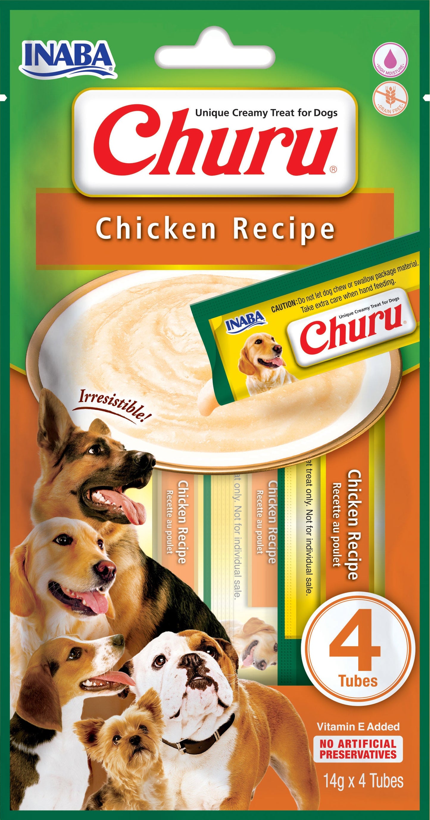 Front View of Ciao Churu 4 & 8 Pack Dog Treat - Chicken Recipe - 4 x 14g & 8 x 20g