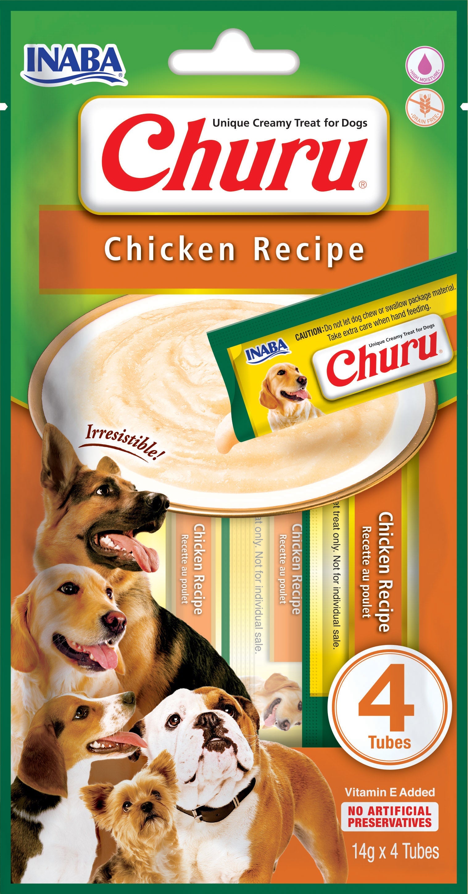 Front View of Ciao Churu 4 & 8 Pack Dog Treat - Chicken Recipe - 4 x 14g & 8 x 20g