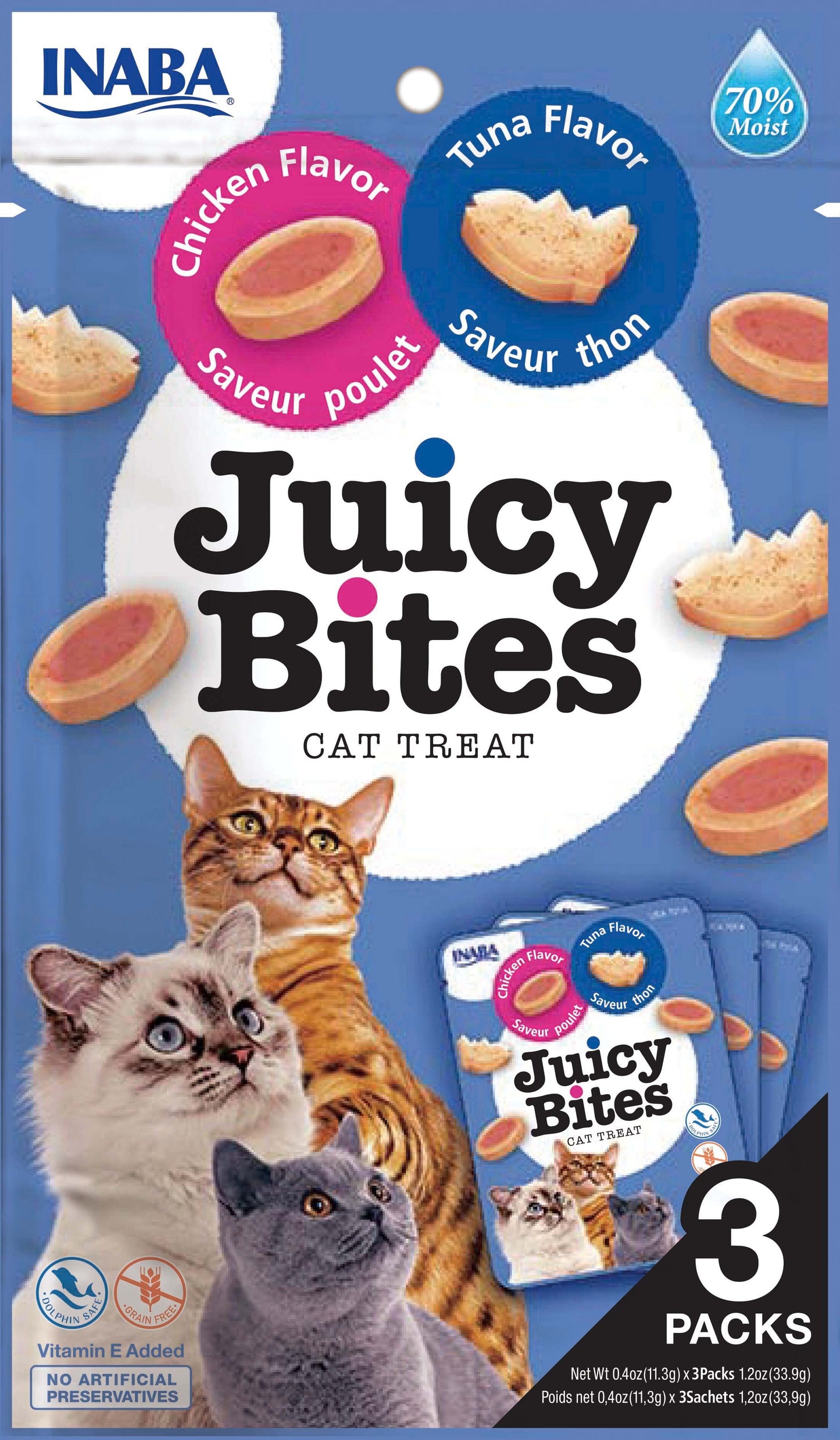 Front View of Ciao Juicy Bites Cat Treat - Tuna & Chicken Flavour - 3 x 11.3g