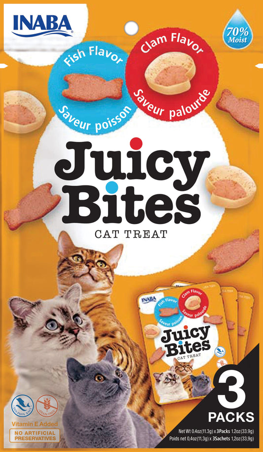 Front View of Ciao Juicy Bites Cat Treat - Fish & Clam Flavour - 3 x 11.3g