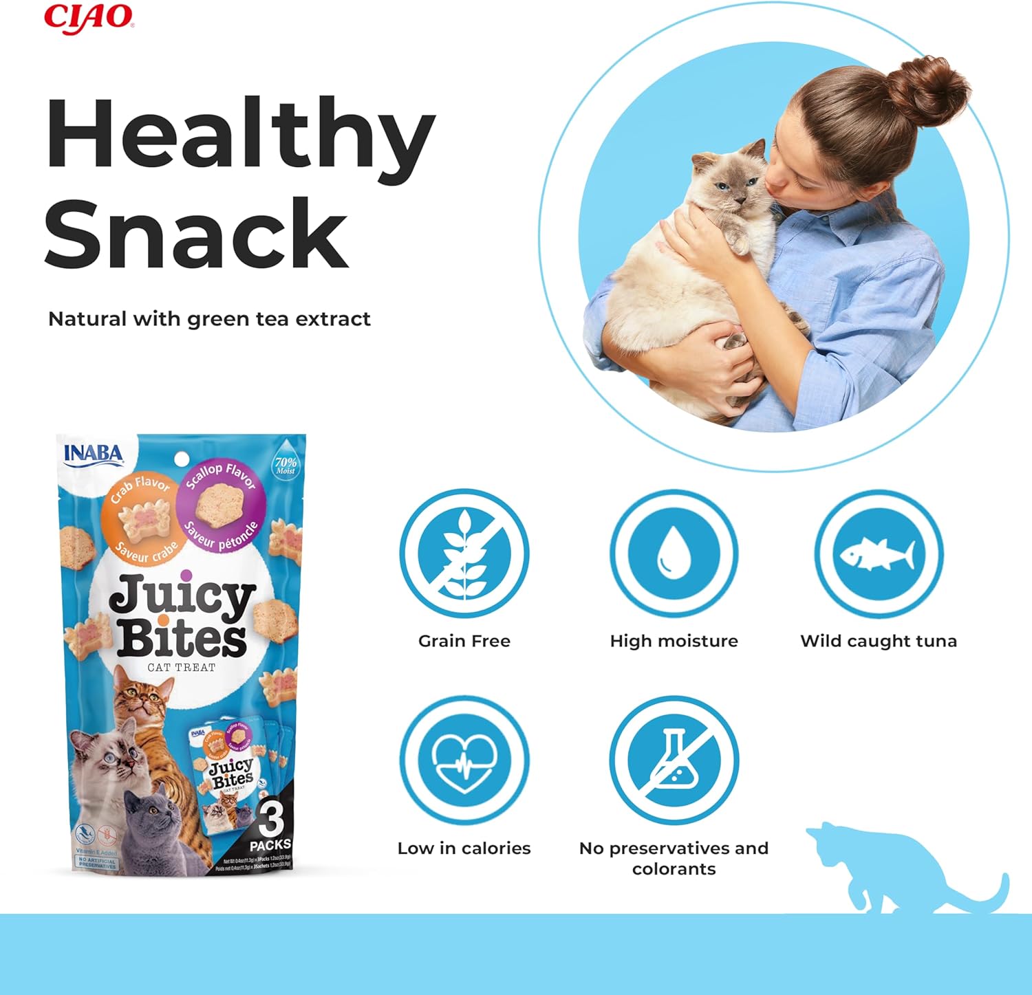 Ciao Juicy Bites Cat Treat - Scallop & Crab Flavour - 3 x 11.3g