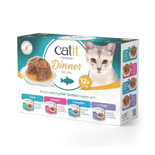 Front View of Catit Cuisine Fish Dinner Variety Pack Wet Cat Food - 12 x 75g