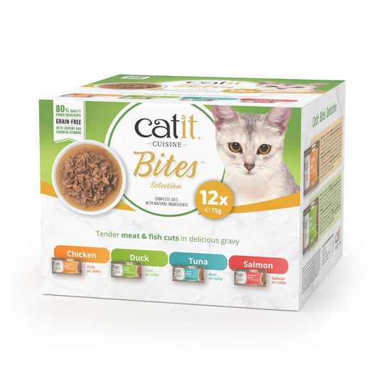 Front View of Catit Cuisine Meaty Bites in Gravy Variety Pack Wet Cat Food - 12 x 75g