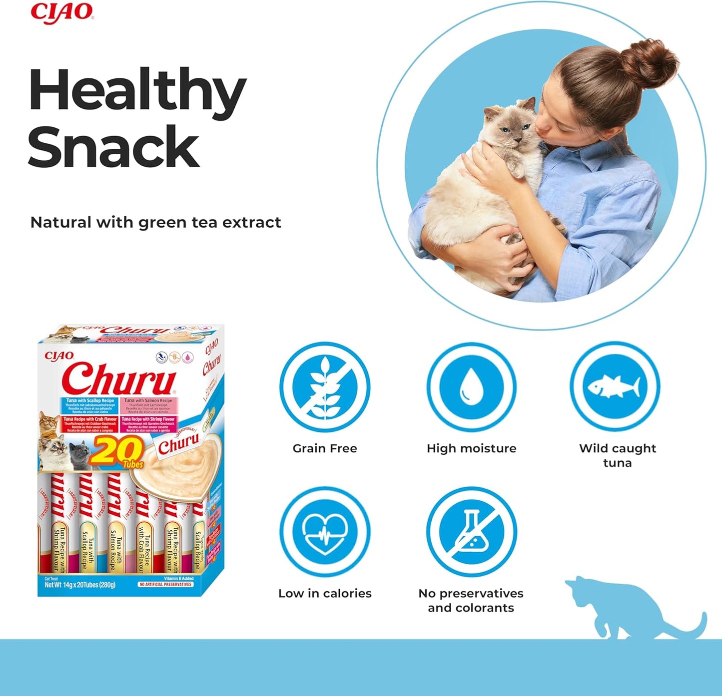 Ciao Churu 20 Pack Box Cat Treat - Tuna Seafood Variety - 20 x 14g