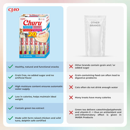 Ciao Churu 20 Pack Box Cat Treat - Tuna Seafood Variety - 20 x 14g