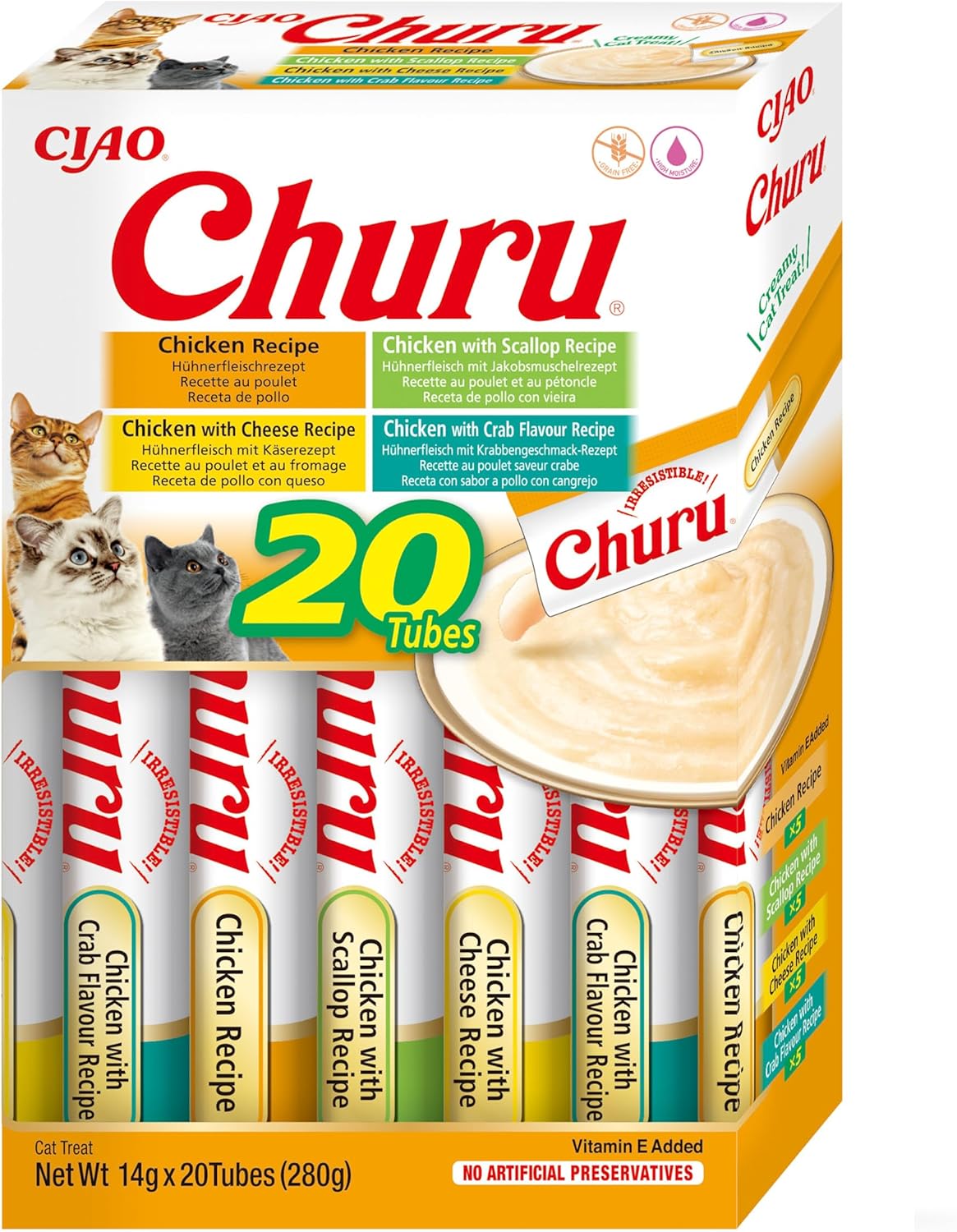 Front View of Ciao Churu 20 Pack Box Cat Treat - Chicken Variety - 20 x 14g