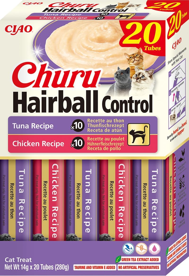 Front View of Ciao Churu Hairball Control Variety Cat Treats - 20 Pack - 20 x 14g