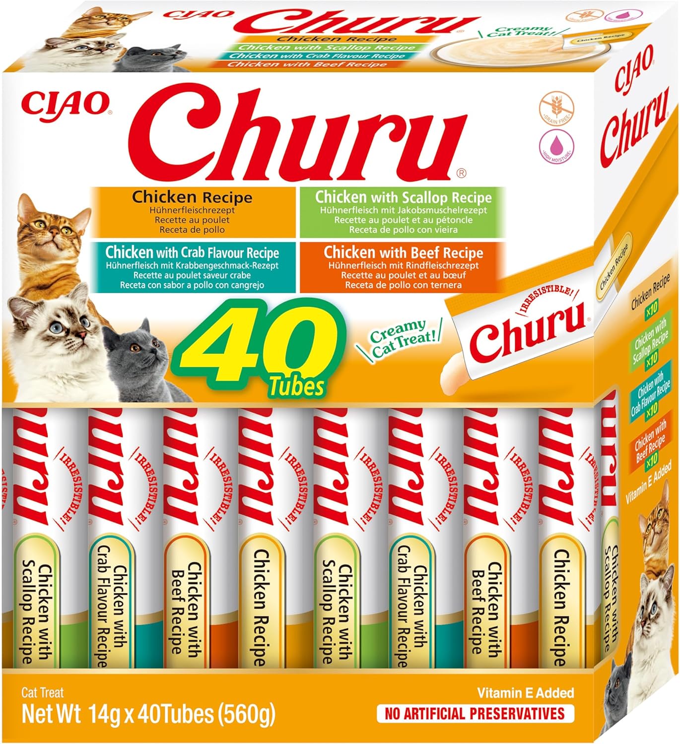 Front View of Ciao Churu 40 Pack Box Cat Treat - Chicken Variety - 40 x 14g