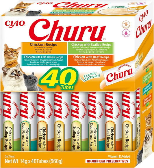 Front View of Ciao Churu 40 Pack Box Cat Treat - Chicken Variety - 40 x 14g