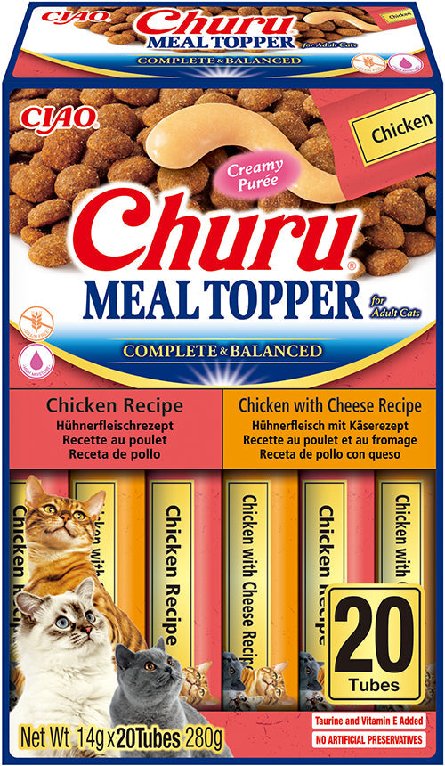 Front View of Ciao Churu 20 Pack Meal Topper for Adult Cats - Chicken Variety - 20 x 14g