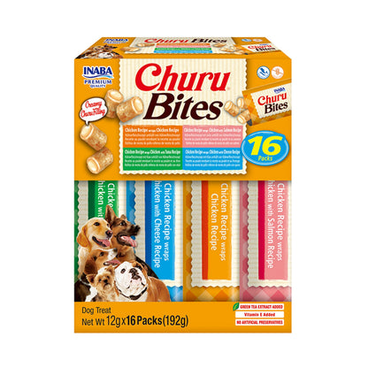 Front View of Ciao Churu Bites Variety Dog Treats - 16 Pack - 16 x 12g