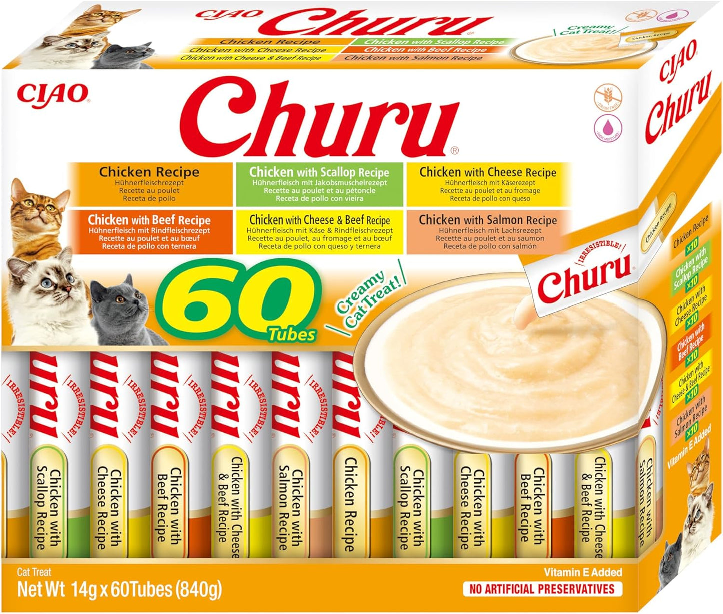 Front View of Ciao Churu 60 Pack Box Cat Treat - Chicken Variety - 60 x 14g