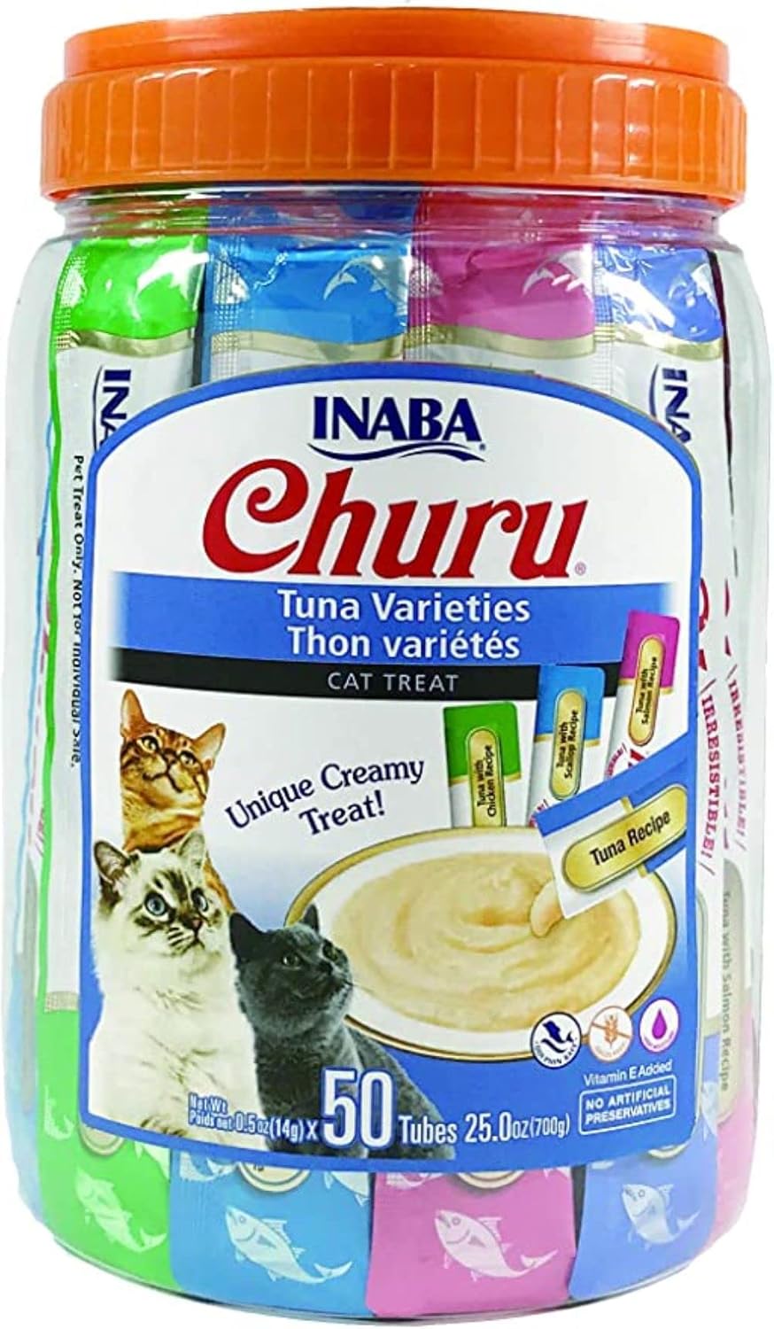 Front View of Ciao Churu 50 Pack Cat Treat - Tuna Varieties - 50 x 14g