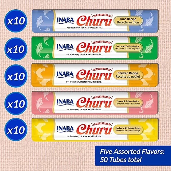 Ciao Churu 50 Pack Cat Treat - Tuna & Chicken Varieties - 50 x 14g