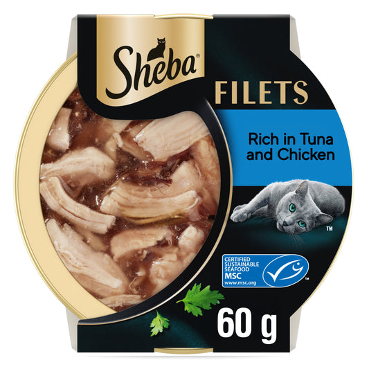 Sheba Filets Adult Wet Cat Food Tray with Chicken and Tuna in Gravy